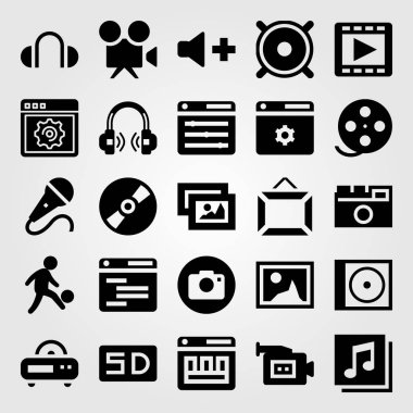 Multimedya vektör Icon set. Kompakt disk, CD, futbolcu ve oynatıcı