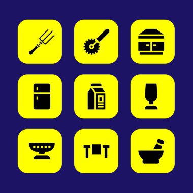 Mutfak vektör Icon set. Tablo, tabağı, süt ve çatal