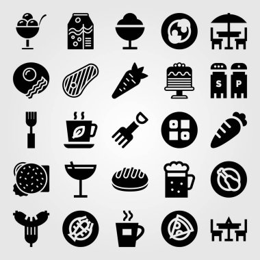 Restoran vektör Icon set. pasta, dondurma, mantar ve kahve fincanı