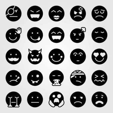 Duygular Icon set vektör. korkmuş, çirkin, aşkta ve unamused