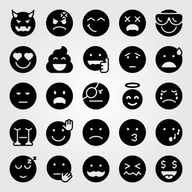 Duygular Icon set vektör. Şeytan, Efes, üzgün ve serin