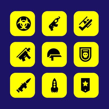 Silah vektör Icon set. Biohazard, silah, chevron ve ısıtıcı