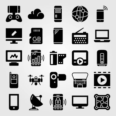 Teknoloji vektör Icon set. dizüstü bilgisayar, bellek, bilgisayar ve telefon