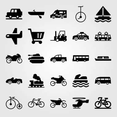Ulaşım vektör Icon set. Bisiklet, kamyonet, sepeti ve araba