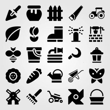 Bahçe simge vektör ayarlayın. Komisyon, da, serpin ve traktör