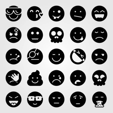 Duygular Icon set vektör. öpücük, kaka, bıkkın ve saçmalamak