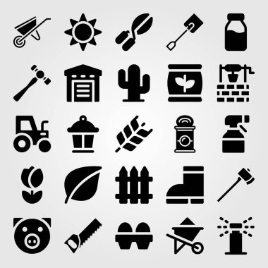 Bahçe simge vektör ayarlayın. Spade, ambar, Lale ve balta