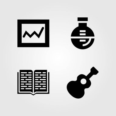 Eğitim Icons set. Vektör çizim analytics, gitar, şişesi ve açık kitap