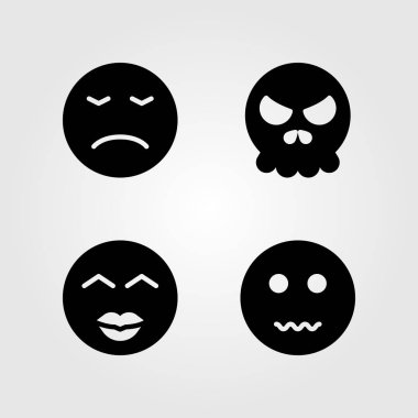 Duygular Icon set vektör. kızgın, sinirli, öpücük ve kafatası