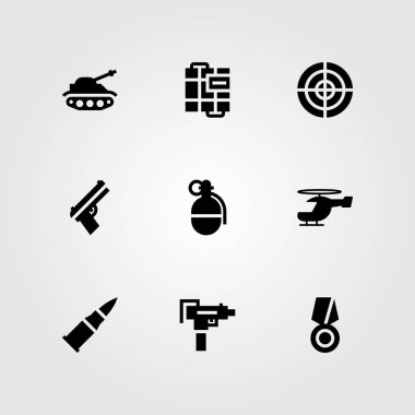 Silah vektör Icon set. bomba, el bombası, av tüfeği ve amaç