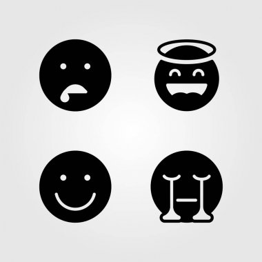 Duygular Icon set vektör. Angel, gülümseme, salya ve ağlıyor
