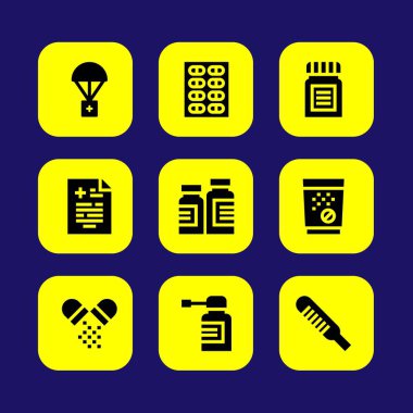 Tıp vektör Icon set. hap, tablet, yardım ve tıp