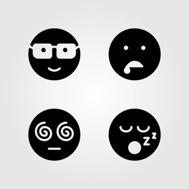 Duygular Icon set vektör. inek, hipnotize ve uyuyan bir gülümseme,
