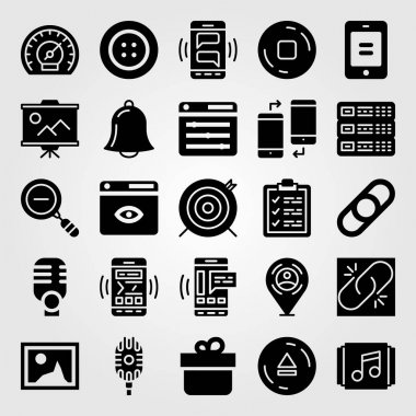 Temel vektör Icon set. sunum, mikrofon, kırık link ve durdurma