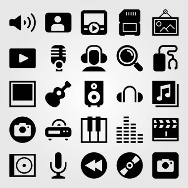 Multimedya vektör Icon set. mikrofon, bellek, kullanıcı ve ses çubukları
