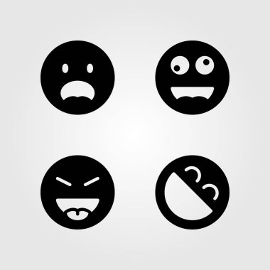 Duygular Icon set vektör. Gülme, deli, gülümseme ve şok