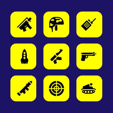 Silah vektör Icon set. kask, AIM, silah ve roket