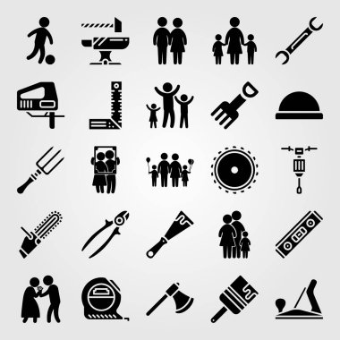 Araçlar simgesi vektör ayarlayın. somun anahtarı, kız bebek, kırıcı ve boya fırçası