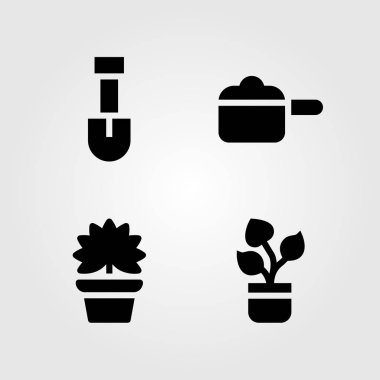 Karanfiller Icon set vektör. kürek, pot, bitki ve palm