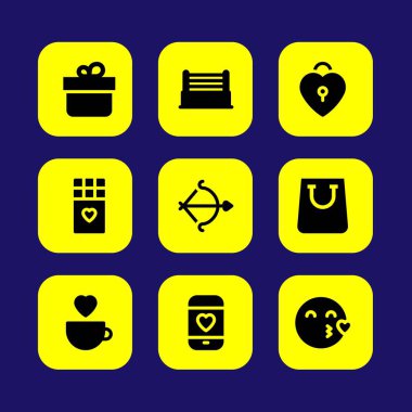 Sevgililer günü vektör Icon set. aşk Kupası, ark, öpücük ve Sevgililer günü