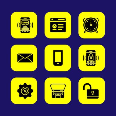 Temel vektör Icon set. kilit, unlock, dizüstü bilgisayar ve tarayıcı