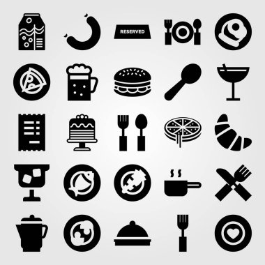 Restoran vektör Icon set. suyu, kokteyl, çatal ve portakal suyu
