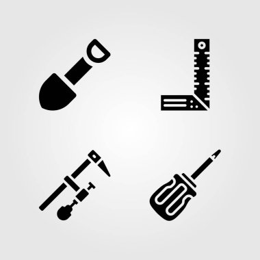 Araçlar Icons set. Vektör çizim kelepçe, cetvel, tornavida ve kürek