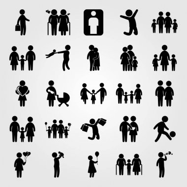 İnsanlar Icon set vektör. kız bebek, Bebek, sarılma insanlar ve iş