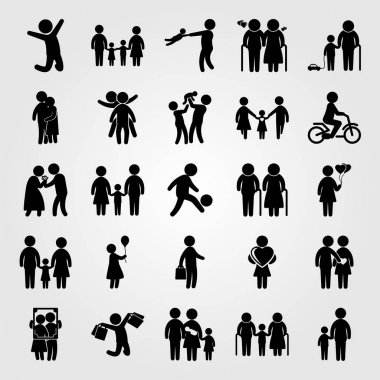 İnsanlar Icon set vektör. kızı, sarılma kişi, kadın ve çerçeve