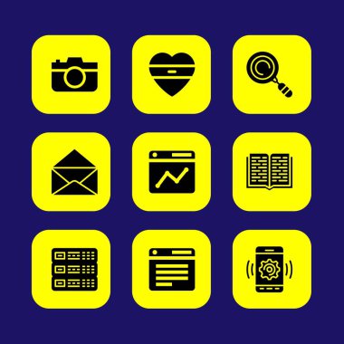 Temel vektör Icon set. Açık kitap, arama, posta ve sunucu