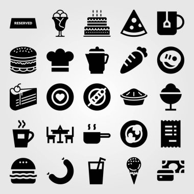 Restoran vektör Icon set. Fatura, pizza, ödeme ve burger