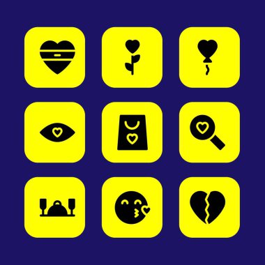 Sevgililer günü vektör Icon set. Gül, kalp, göz ve alışveriş çantası seviyorum