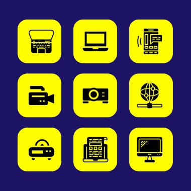 Teknoloji vektör Icon set. monitör, dizüstü bilgisayar, internet ve web