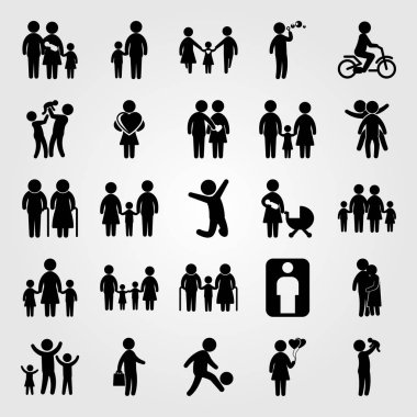 İnsanlar Icon set vektör. futbolcu, anne, sarılma insanlar ve kız