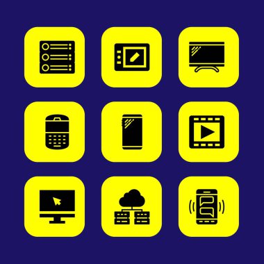 Teknoloji vektör Icon set. telefon, cep telefonu, yönlendirici ve akıllı telefon