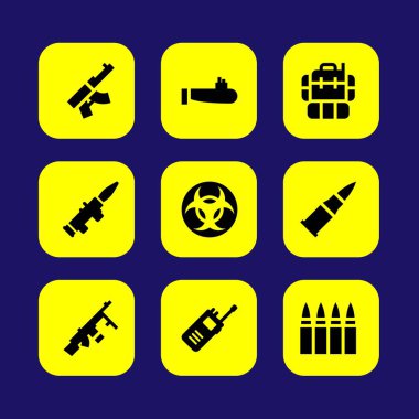 Silah vektör Icon set. kurşun, kurşun, roka ve sırt çantası