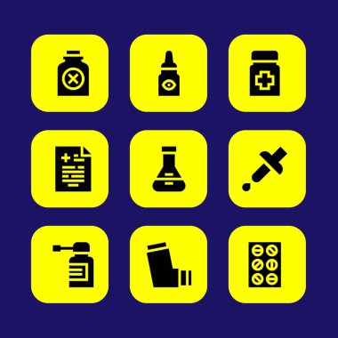 Tıp vektör Icon set. pipet, şişesi, göz damlaları ve tıp