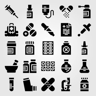 Tıp vektör Icon set. şişe, şişe, harç ve damla sayacı