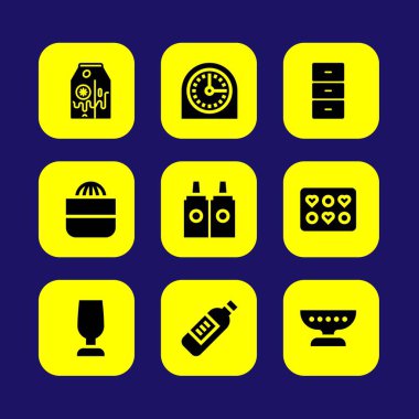 Mutfak vektör Icon set. tabağı, soslar, cam ve şarap şişe