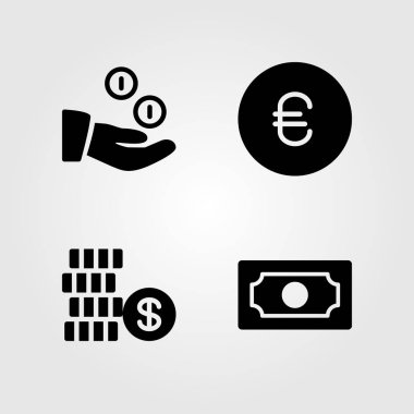 Banka Icons set. Vektör çizim sikke, dolar, para ve para