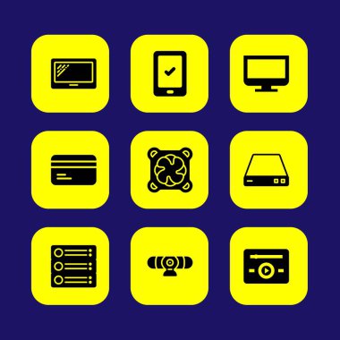 Teknoloji vektör Icon set. Tablet, bilgisayar, monitör ve kredi kartı