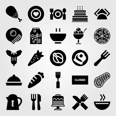 Restoran vektör Icon set. sosis, favori, pasta ve peçeteler
