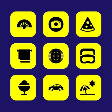Yaz aylarında vektör Icon set. Dalış, dondurma, plaj ve fan