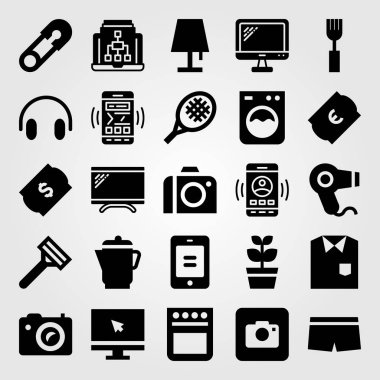 Alışveriş vektör Icon set. su ısıtıcısı, jilet, monitör ve dizüstü