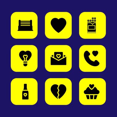 Sevgililer günü vektör Icon set. kırık kalp, aşk, kalp ve sevgi mektubu ile cupcake