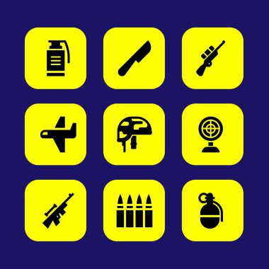 Askeri vektör Icon set. bıçak, silah, kask ve tüfek