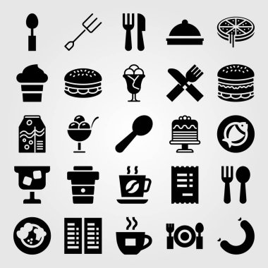 Restoran vektör Icon set. Çatal, kaşık, sebze ve fatura