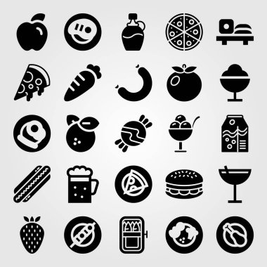Yiyecek ve içecekler Icon set vektör. şeker, burger, dondurma ve şiş