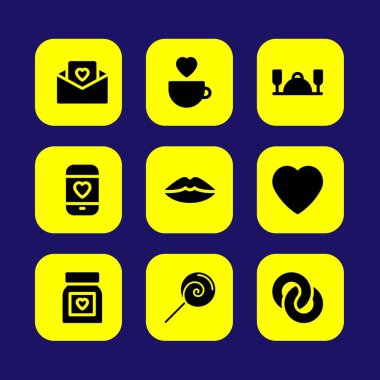 Sevgililer günü vektör Icon set. kalp, nişan, lolipop ve akşam yemeği