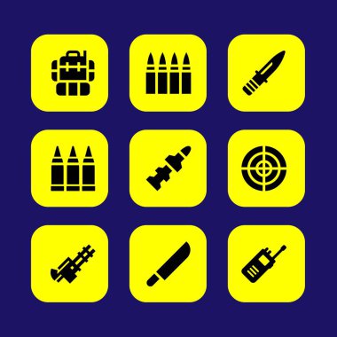 Silah vektör Icon set. roket, bıçak, mühimmat ve makineli tüfek